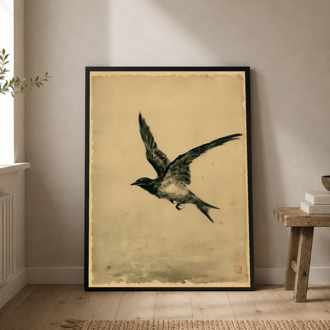 Schwalbe im freien Flug Poster – Schwarzer Rahmen – Produktfoto