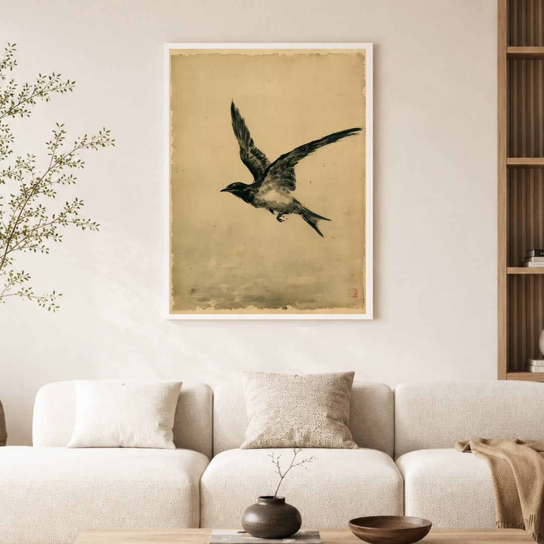Schwalbe im freien Flug Poster – Weißer Rahmen – Produktfoto