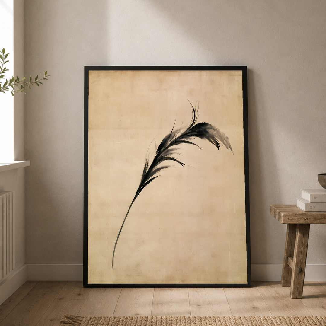 Schwarze Feder im Wind Poster – Schwarzer Rahmen – Produktfoto