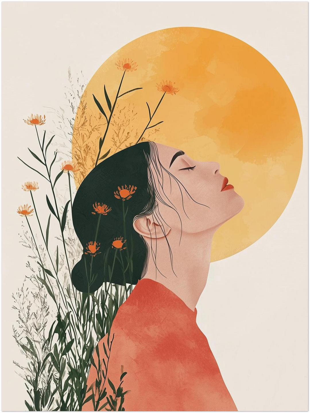 Sonnenblumenklang Japandi – Wandkunst