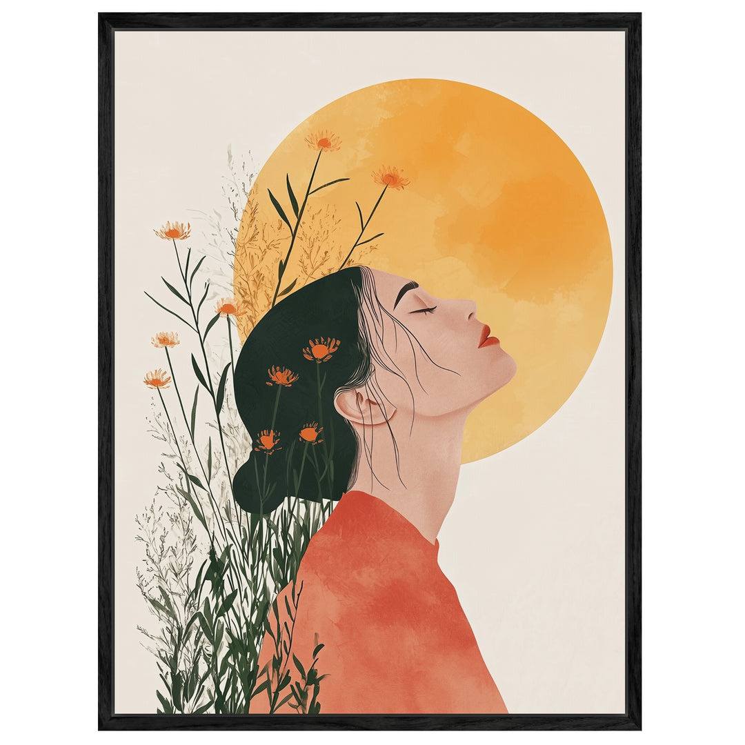 Sonnenblumenklang Leinwand Japandi – Leinwand auf Holzrahmen – Ansicht 4