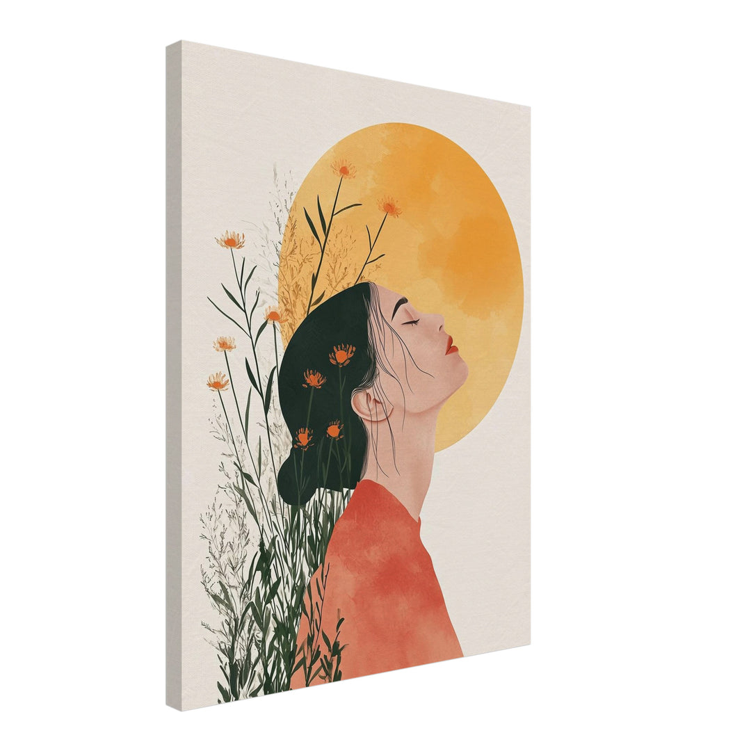 Sonnenblumenklang Leinwand Japandi – Leinwand auf Holzrahmen – Ansicht 2