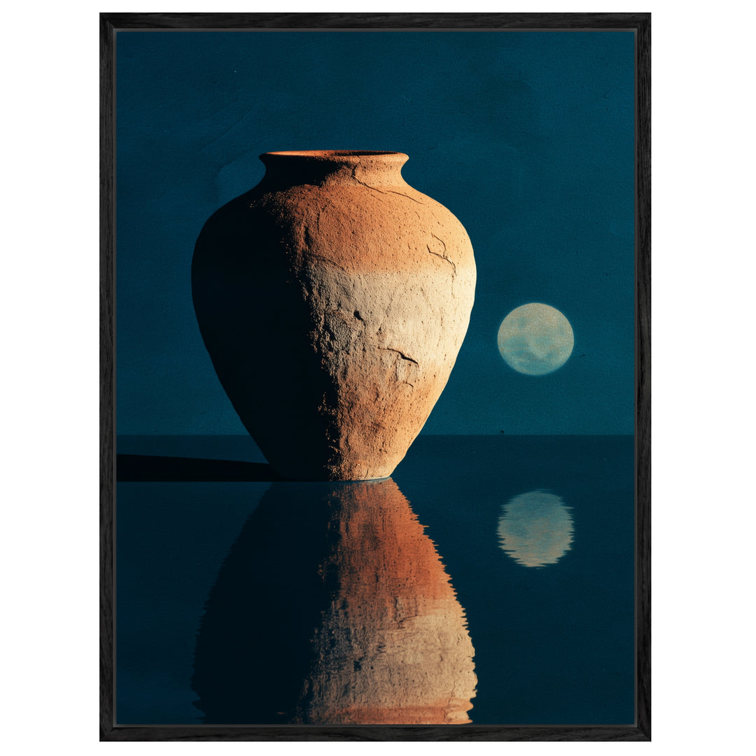 Terrakotta Vase Spiegelung Leinwandbild Japandi – Leinwand auf Holzrahmen – Ansicht 4