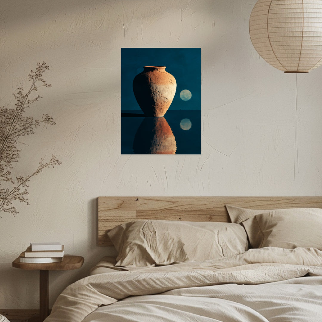 Terrakotta Vase Spiegelung Leinwandbild Japandi – Leinwand auf Holzrahmen – Ansicht 3