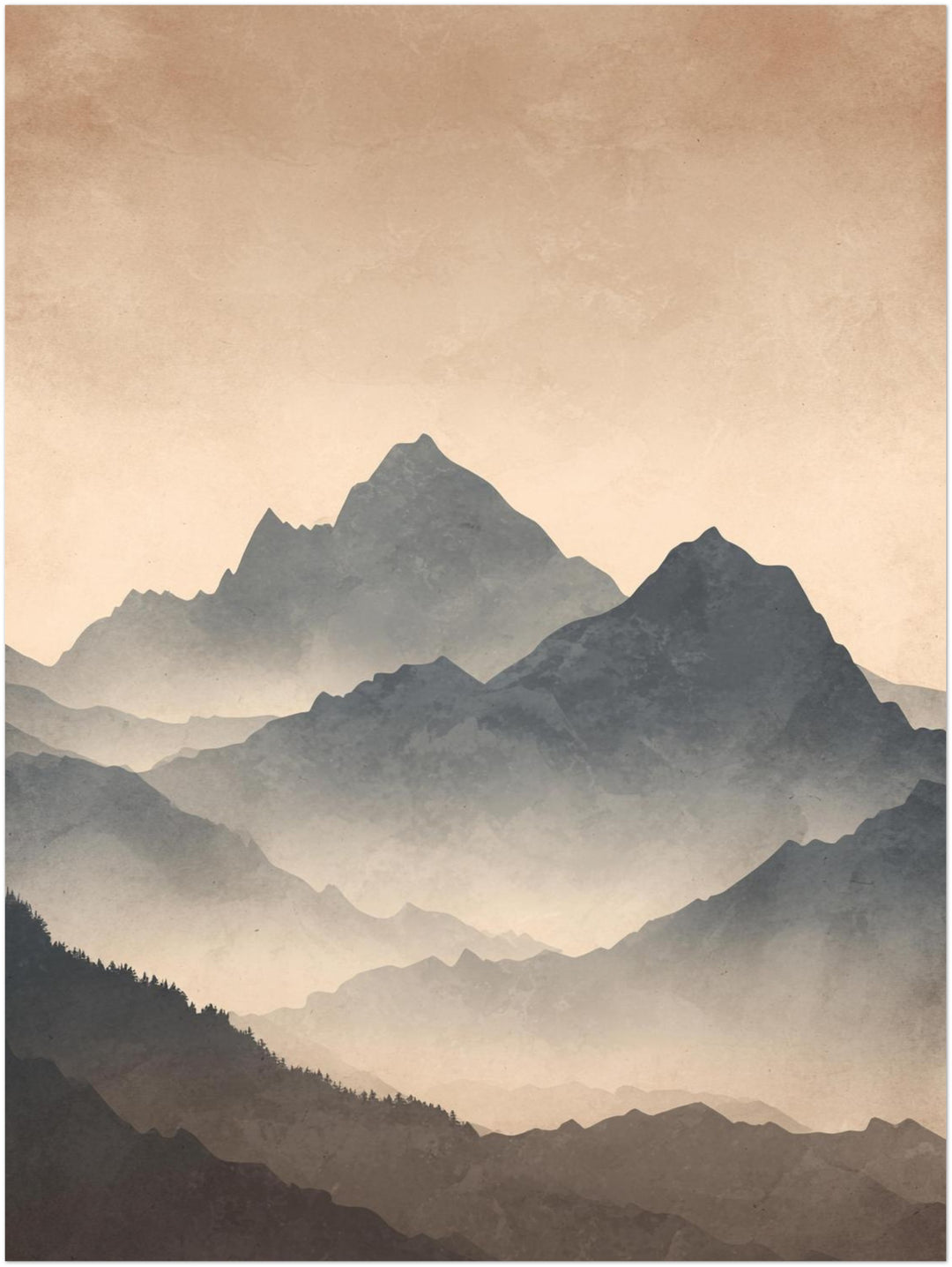 Vernebelte Bergsilhouette Japandi – Wandkunst