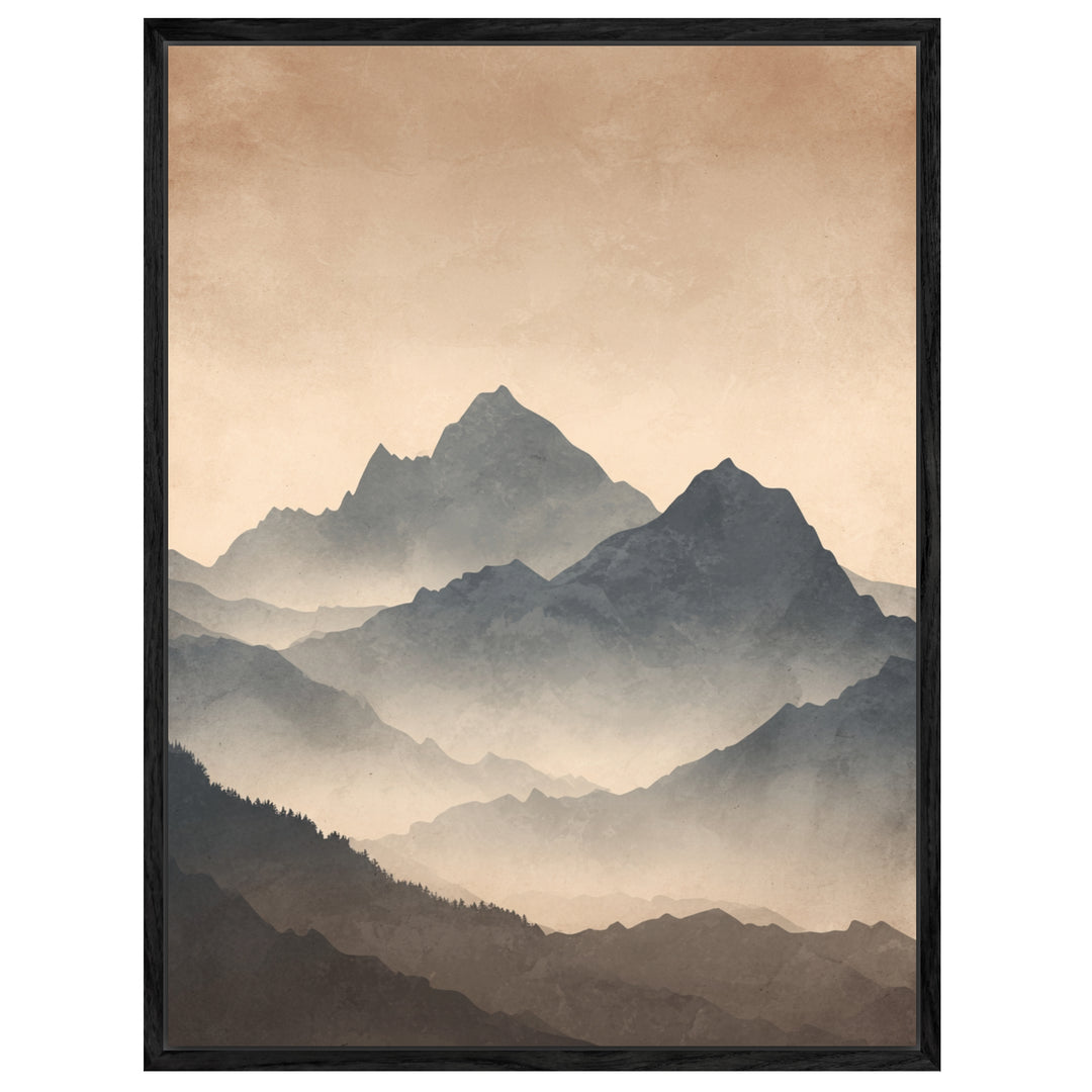 Vernebelte Bergsilhouette Leinwandbild Japandi – Leinwand auf Holzrahmen – Ansicht 4