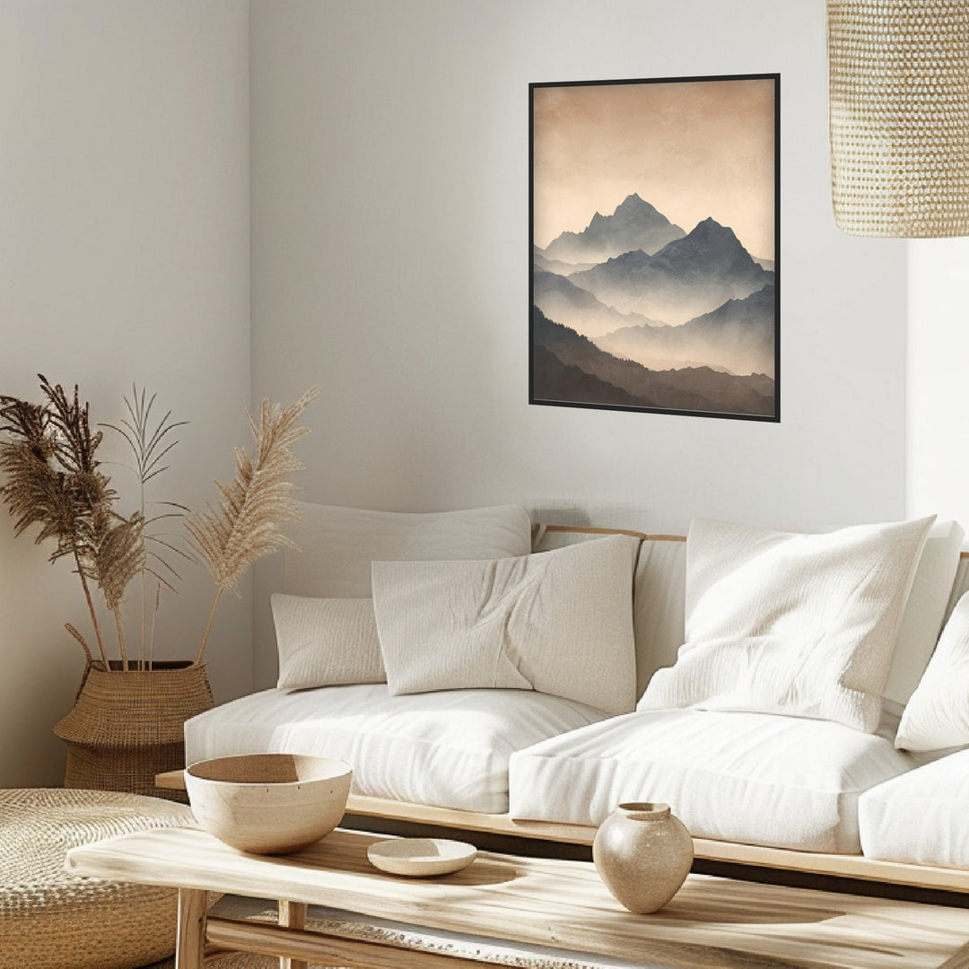 Vernebelte Bergsilhouette Poster Japandi – mattes Kunstdruck-Papier – Ansicht 2