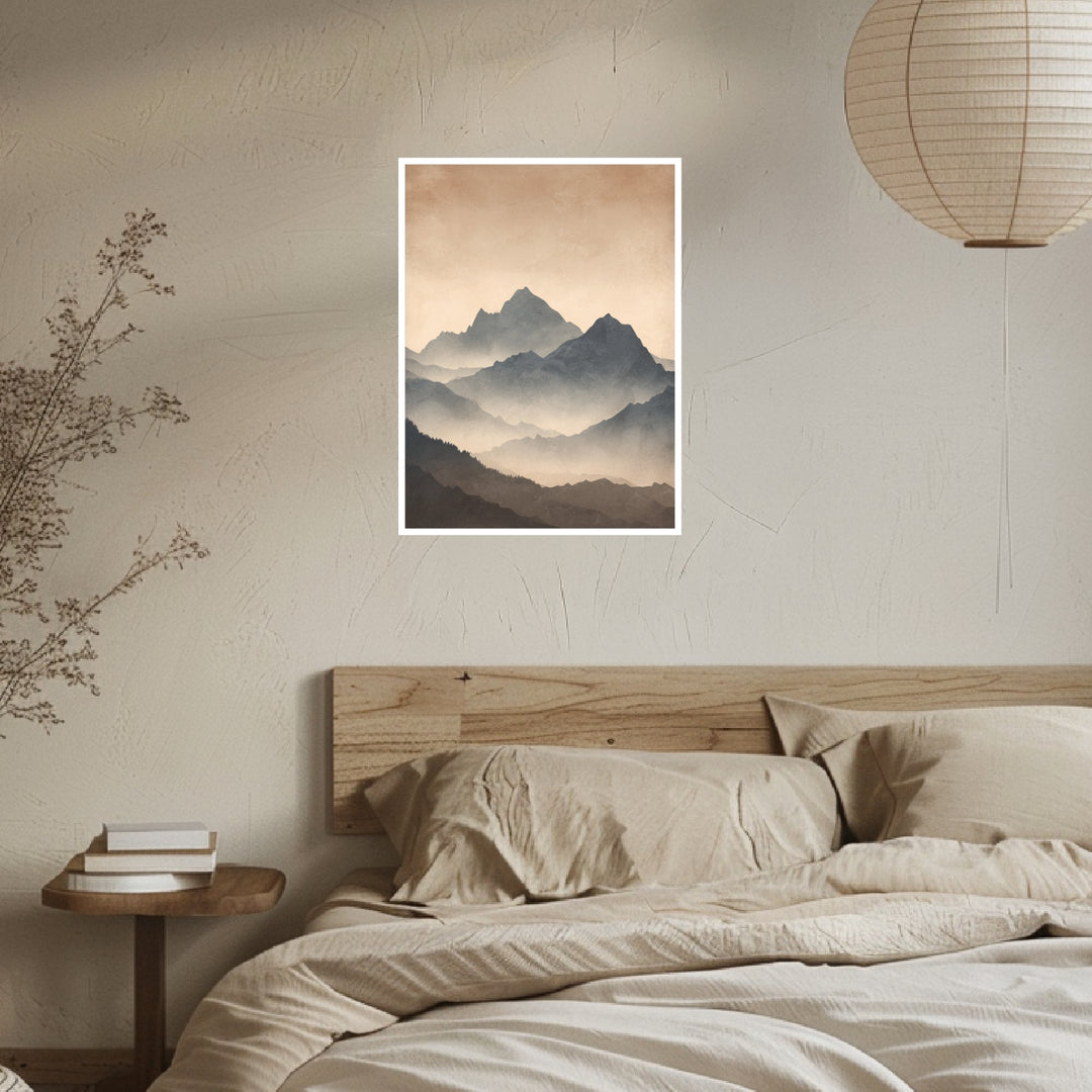 Vernebelte Bergsilhouette Poster Japandi – mattes Kunstdruck-Papier – Ansicht 3