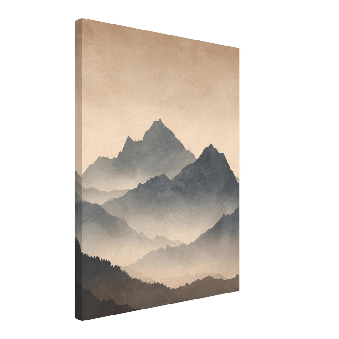 Vernebelte Bergsilhouette Leinwandbild Japandi – Leinwand auf Holzrahmen – Ansicht 2