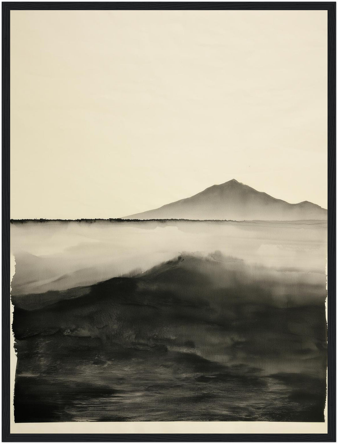Welle vor stiller Bergsilhouette Poster – Schwarzer Rahmen – Produktfoto