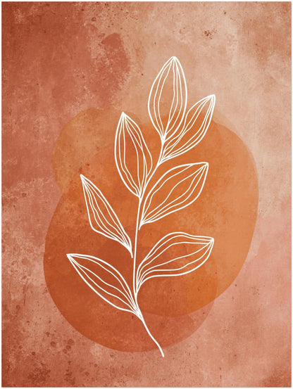 Weißer Blattzweig auf Terrakotta Leinwandbild