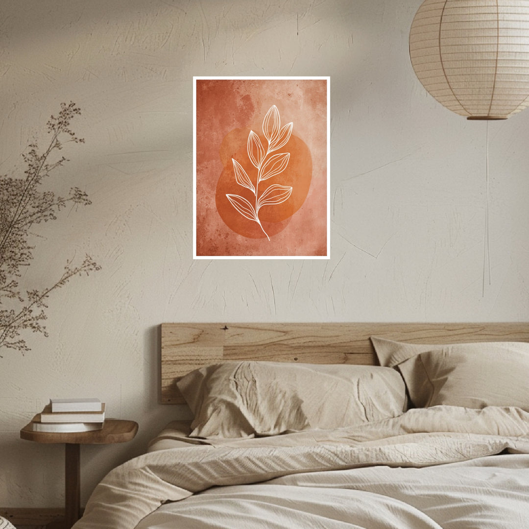 Weißer Blattzweig auf Terrakotta Poster Japandi – mattes Kunstdruck-Papier – Ansicht 4