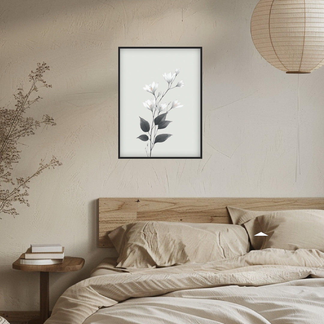 Zarte Kirschblüten Leinwandbild Japandi – Leinwand auf Holzrahmen – Ansicht 4