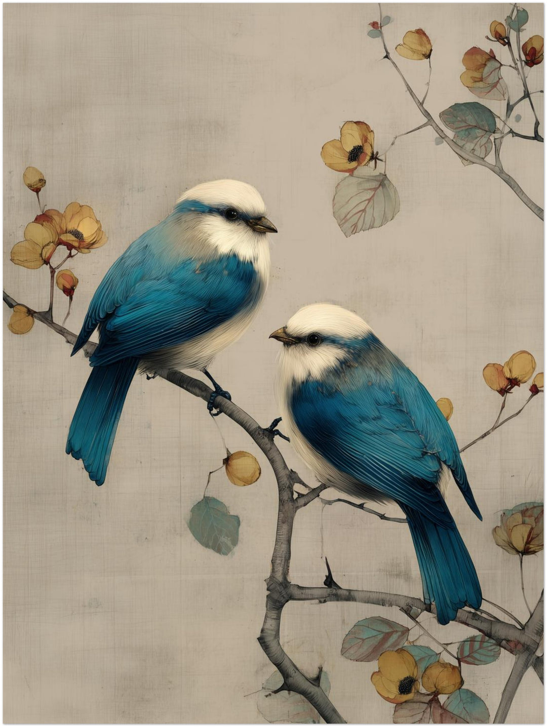 Zwei blaue Vögel abstrakt – Wandkunst