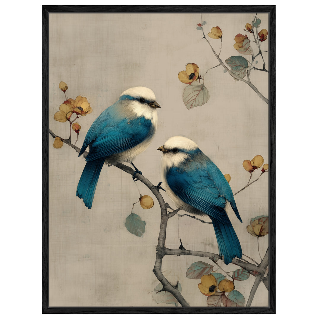 Zwei blaue Vögel Leinwandbild abstrakt – Leinwand auf Holzrahmen – Ansicht 4
