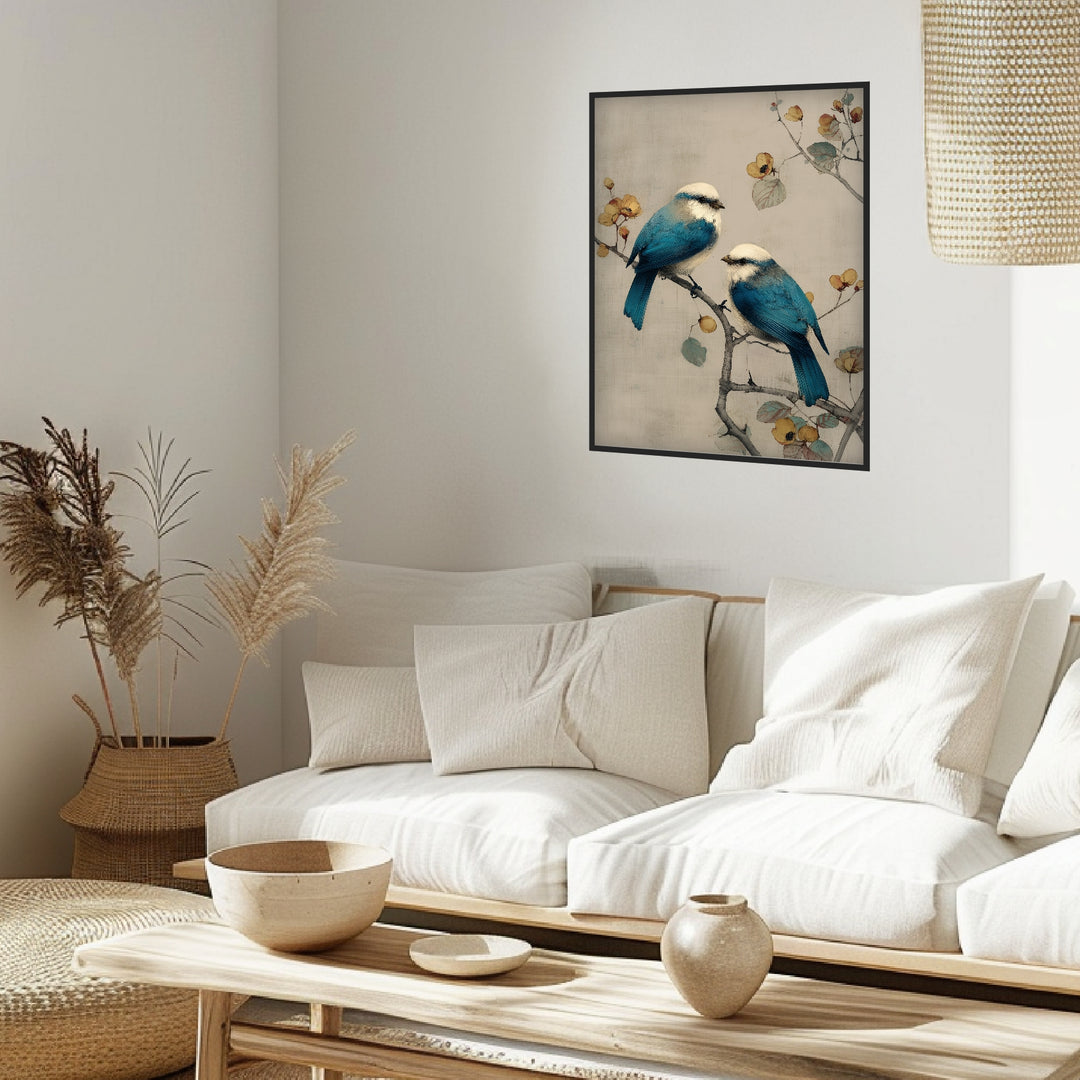 Zwei blaue Vögel Poster abstrakt – mattes Kunstdruck-Papier – Ansicht 3