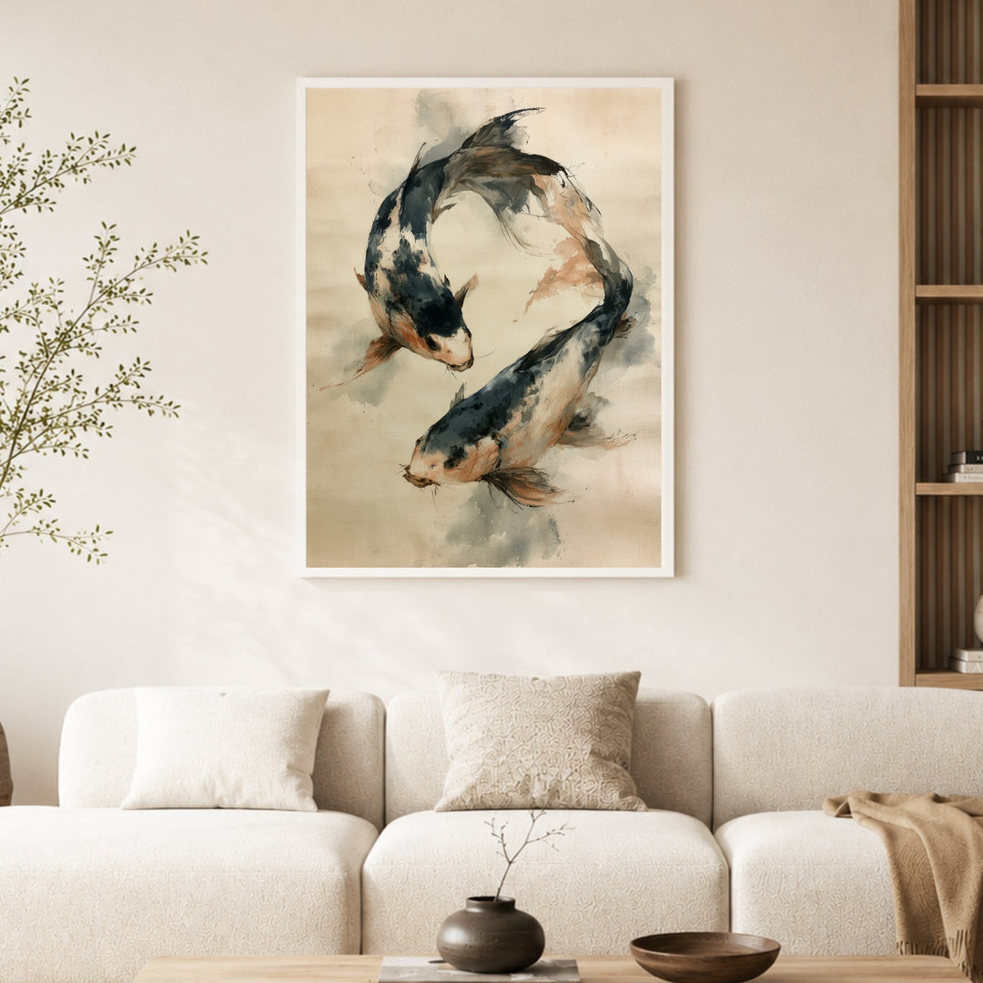 Zwei Koi im Kreis Poster – Weißer Rahmen – Produktfoto