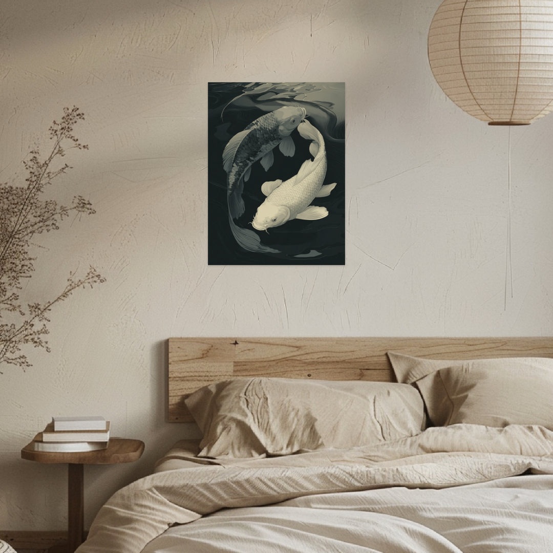Zwei Koi im Kreis Leinwandbild abstrakt – Leinwand auf Holzrahmen – Ansicht 3