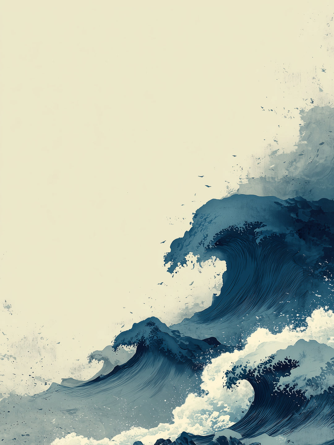 Japanische Welle Tuschezeichnung Zen – Wandkunst
