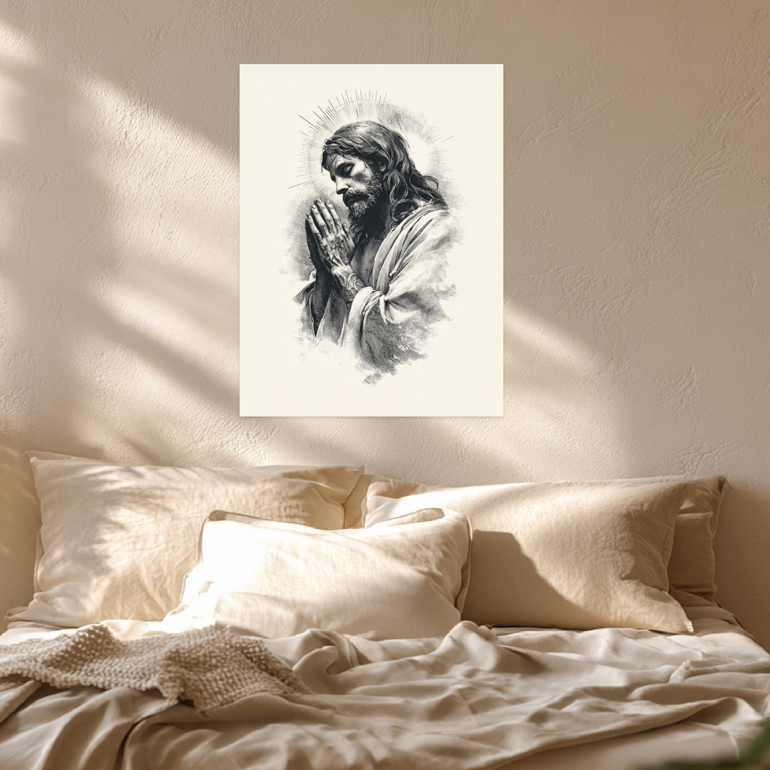 Betender Jesus Leinwandbild spirituell – Leinwand auf Holzrahmen – Ansicht 3