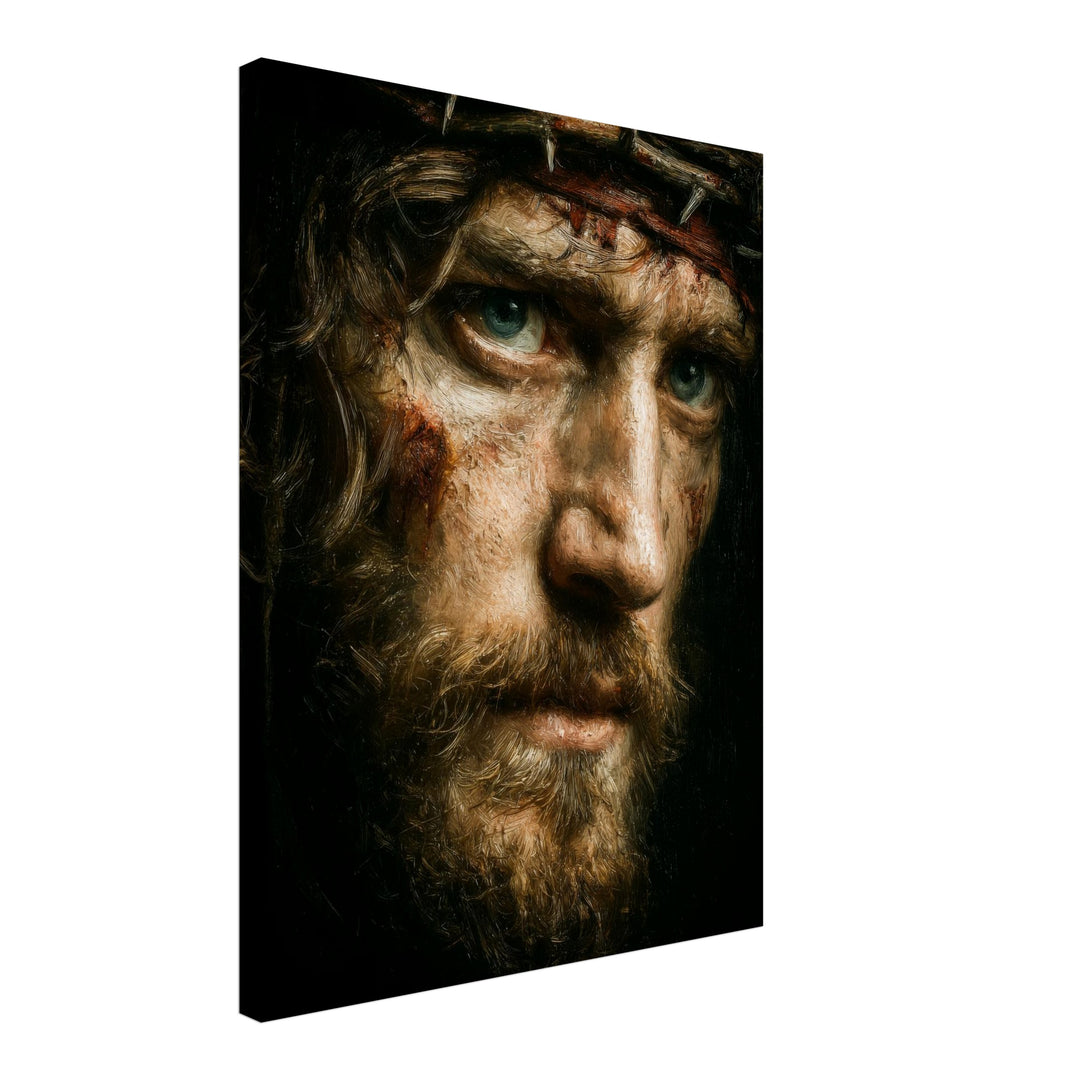 Dornenkrone Jesusporträt Leinwandbild spirituell – Leinwand auf Holzrahmen – Ansicht 2