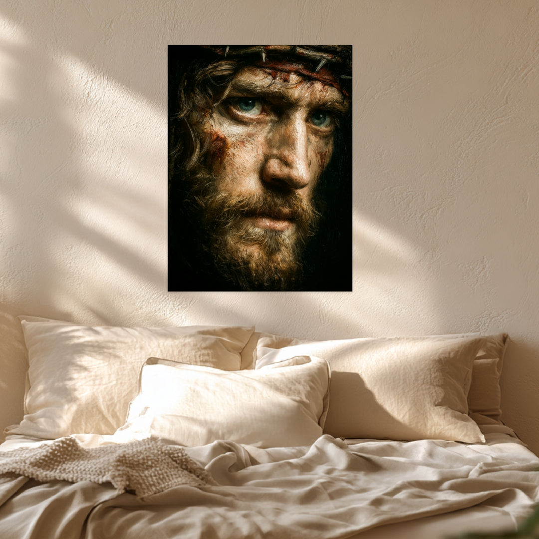 Dornenkrone Jesusporträt Leinwandbild spirituell – Leinwand auf Holzrahmen – Ansicht 3