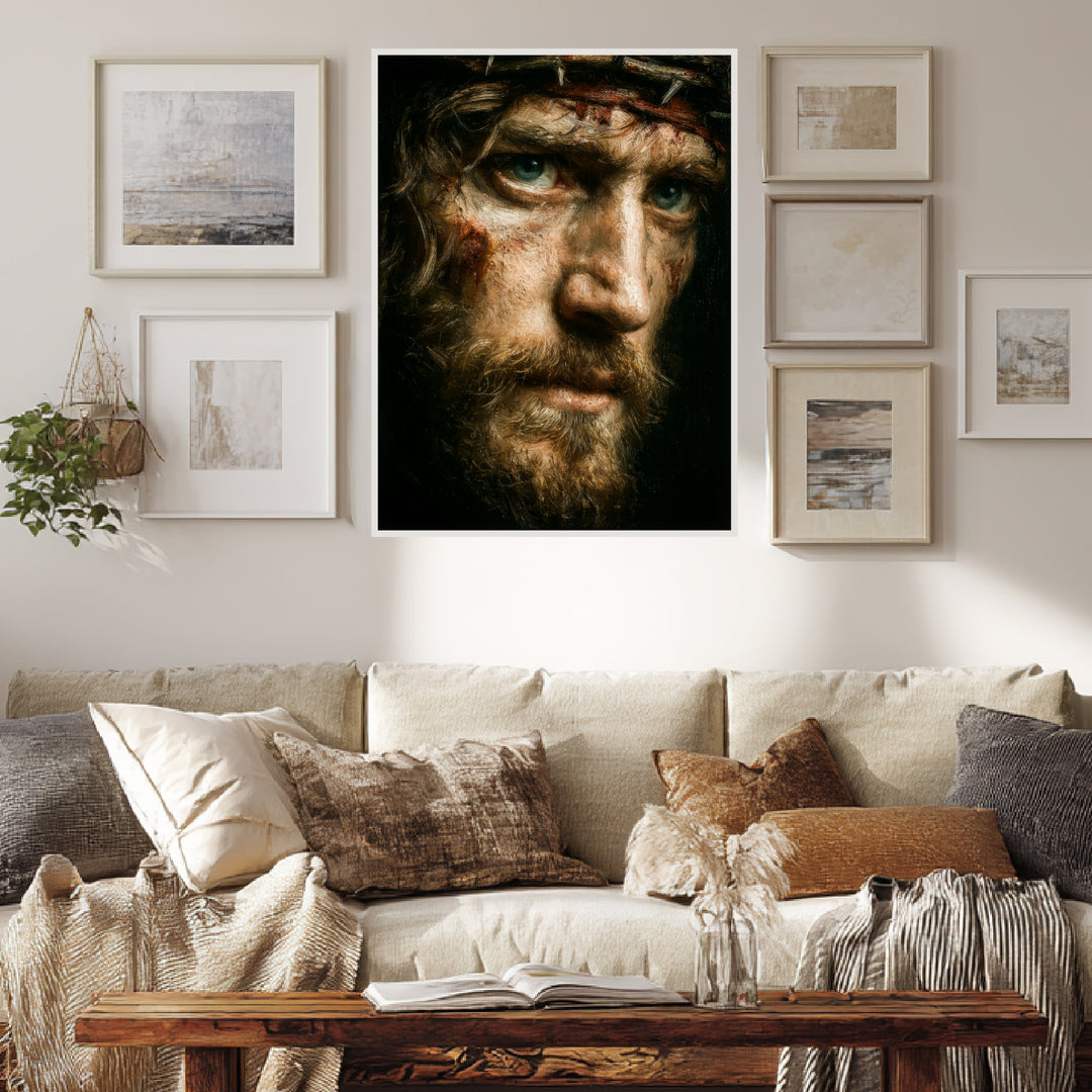 Dornenkrone Jesusporträt Poster spirituell – mattes Kunstdruck-Papier – Ansicht 3