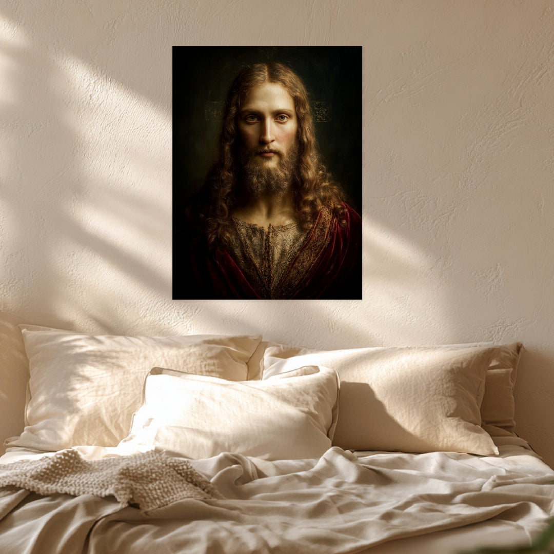 Erhabenes Jesusporträt Leinwandbild spirituell – Leinwand auf Holzrahmen – Ansicht 3