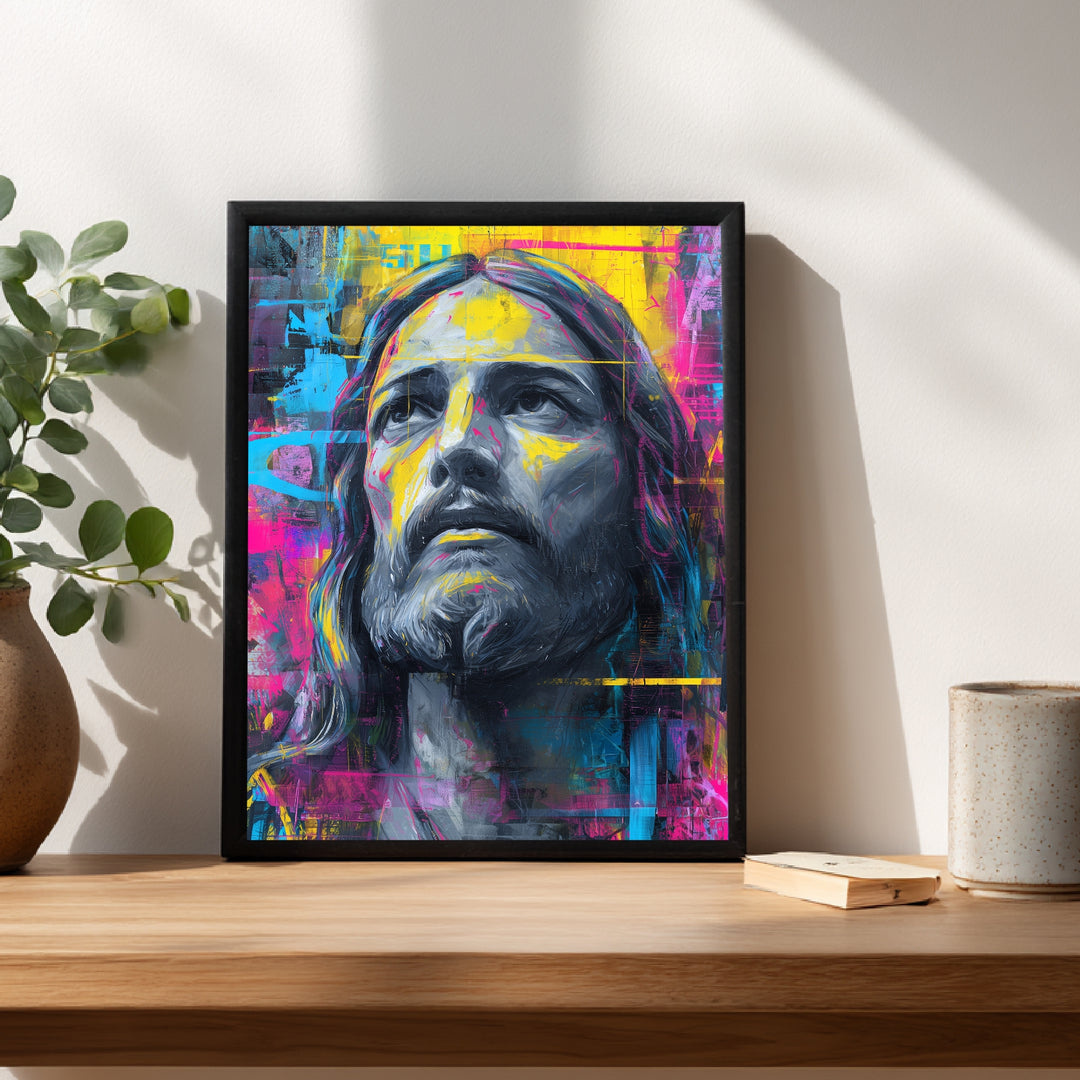 Farbenfrohes Jesusporträt Poster spirituell – mattes Kunstdruck-Papier – Ansicht 4