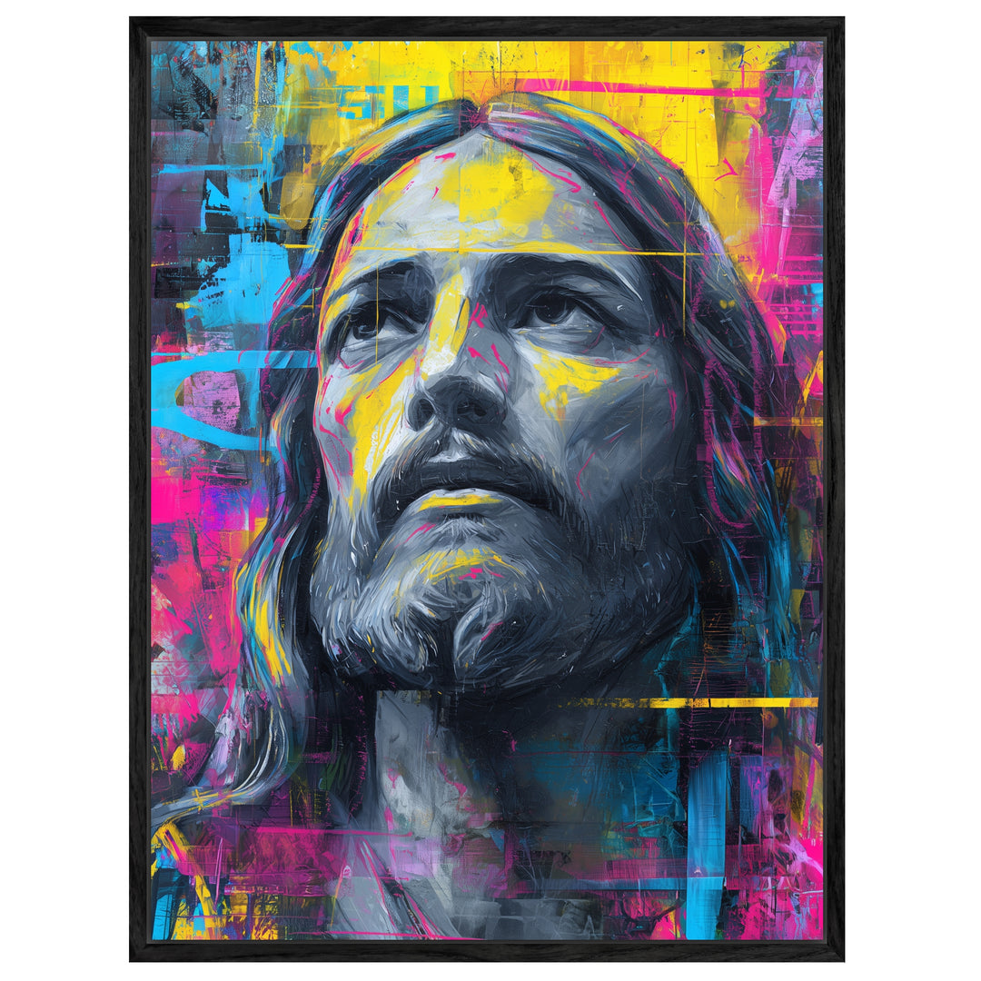 Farbenfrohes Jesusporträt Leinwandbild spirituell – Leinwand auf Holzrahmen – Ansicht 4
