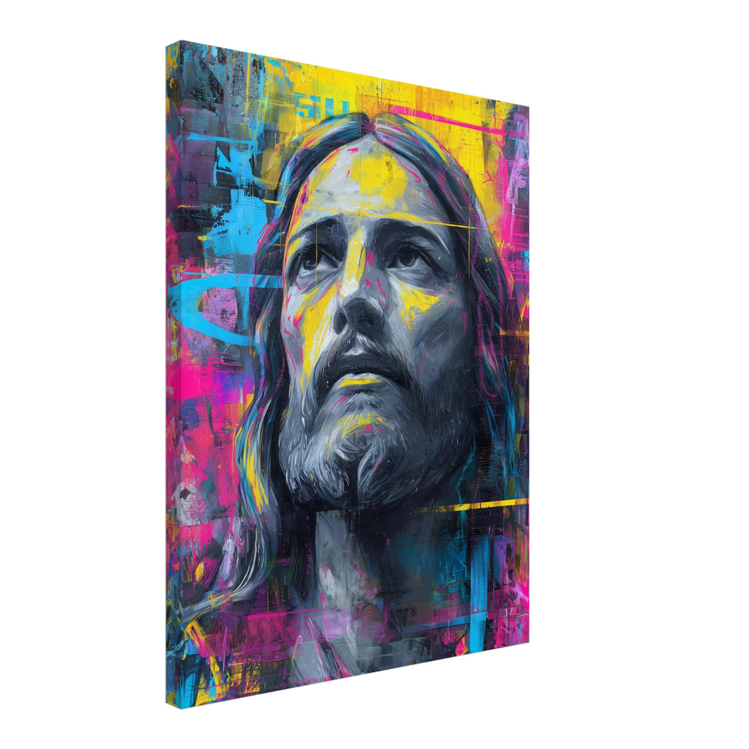 Farbenfrohes Jesusporträt Leinwandbild spirituell – Leinwand auf Holzrahmen – Ansicht 2