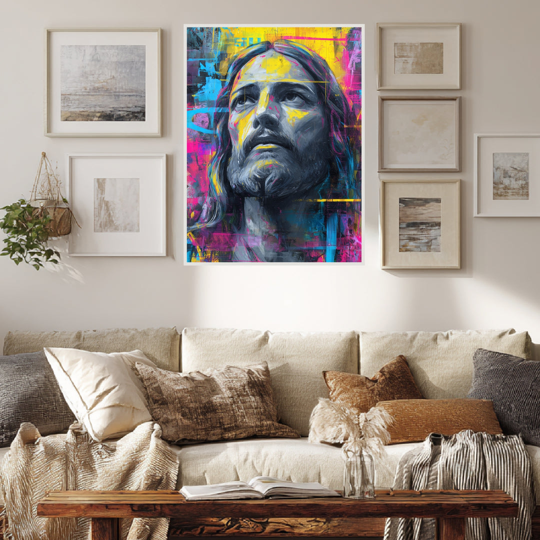 Farbenfrohes Jesusporträt Poster spirituell – mattes Kunstdruck-Papier – Ansicht 3