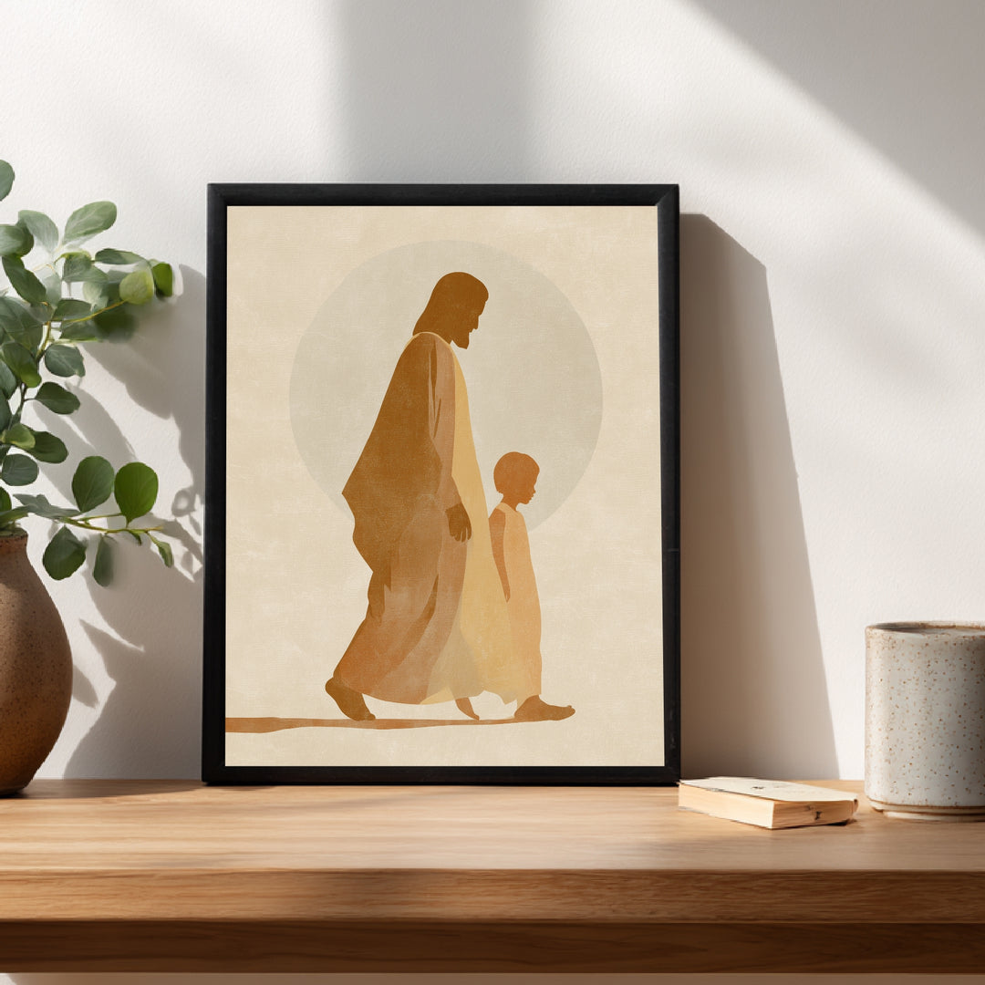 Gehender Jesus mit Kind Poster spirituell – mattes Kunstdruck-Papier – Ansicht 4