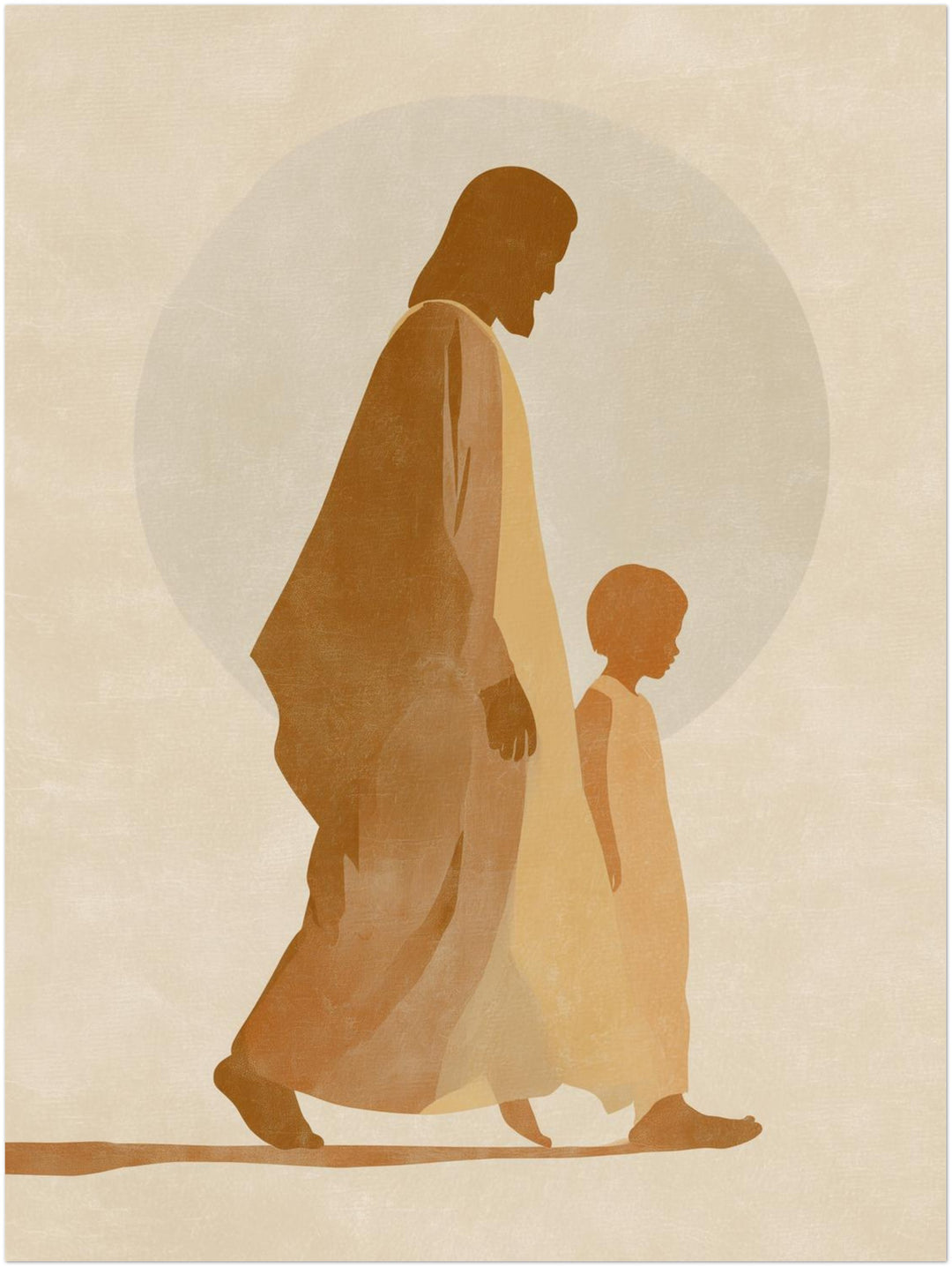 Gehender Jesus mit Kind spirituell – Wandkunst