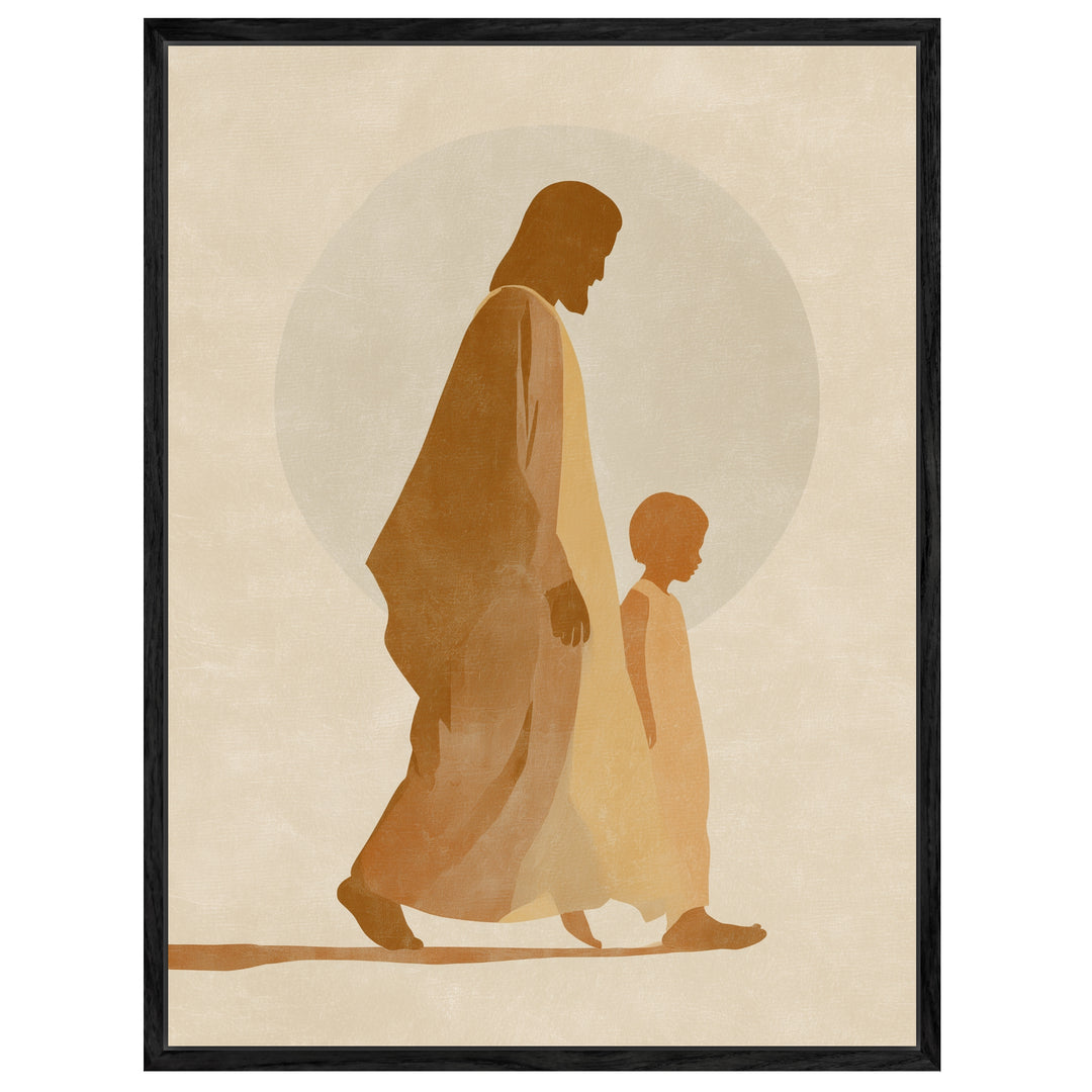Gehender Jesus mit Kind Leinwandbild spirituell – Leinwand auf Holzrahmen – Ansicht 4
