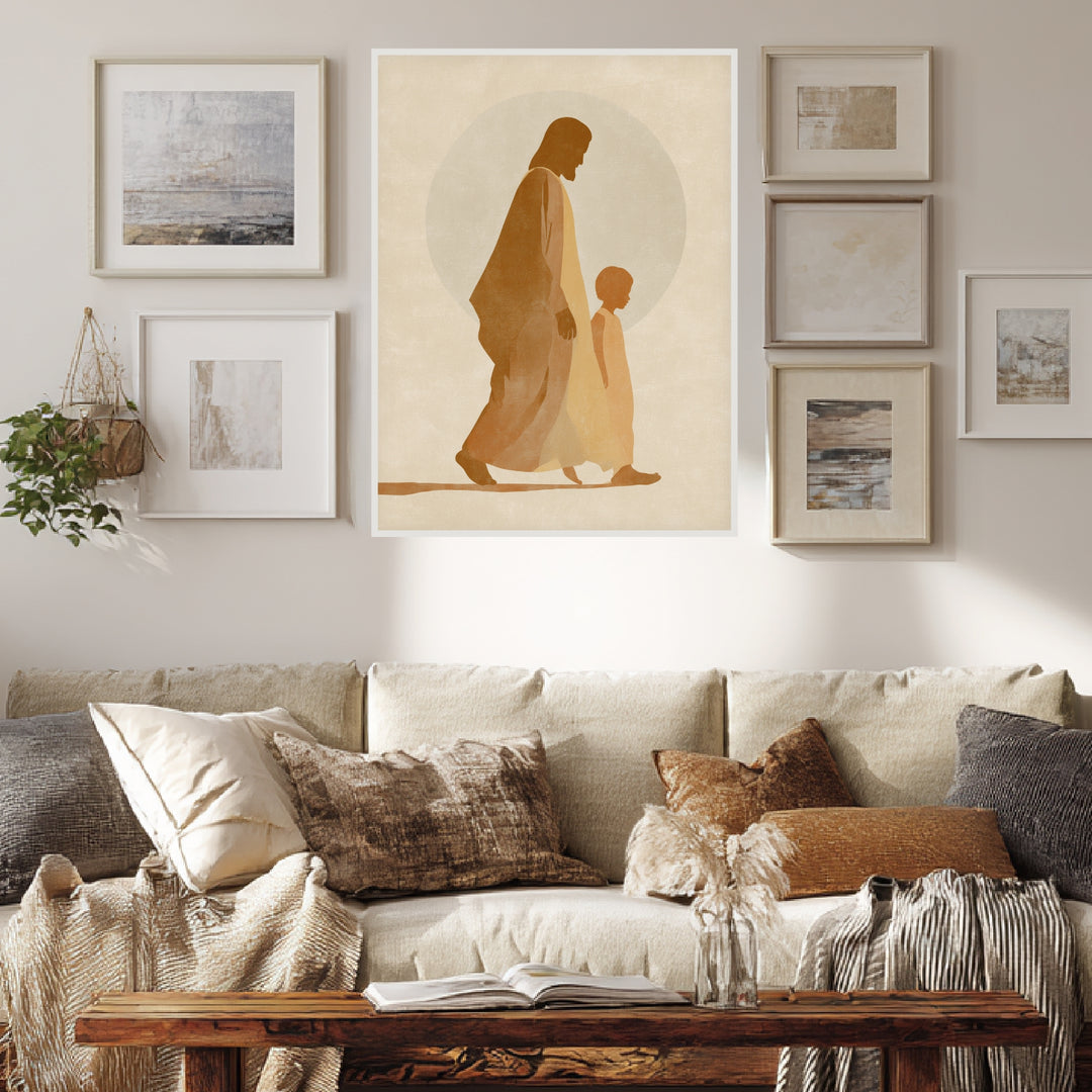 Gehender Jesus mit Kind Poster spirituell – mattes Kunstdruck-Papier – Ansicht 3