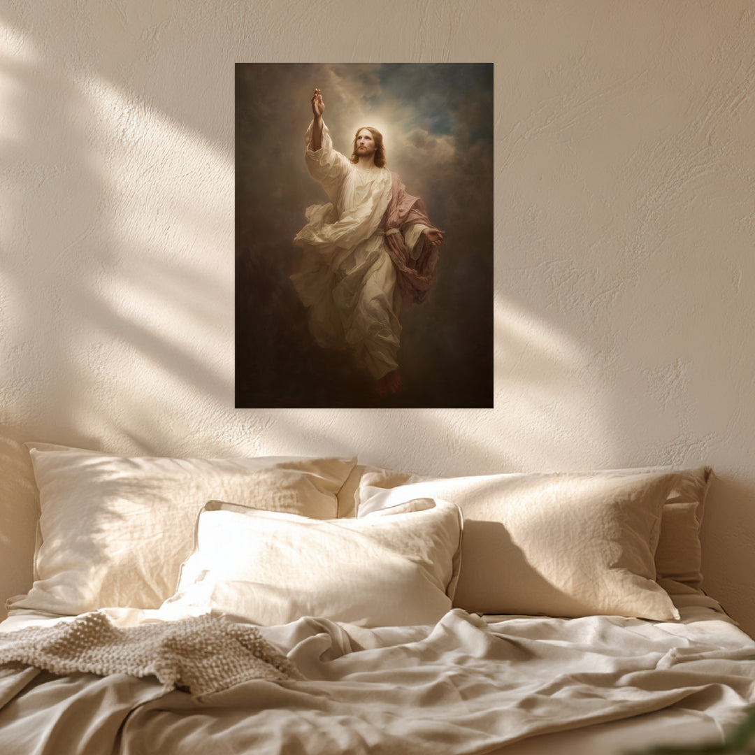 Himmlischer Jesusaufstieg Leinwandbild spirituell – Leinwand auf Holzrahmen – Ansicht 3