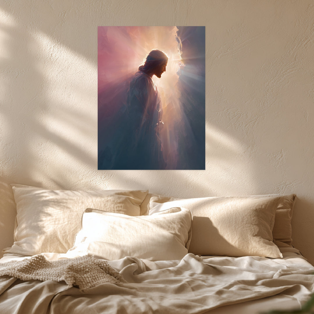 Jesus im Licht Leinwandbild spirituell – Leinwand auf Holzrahmen – Ansicht 3
