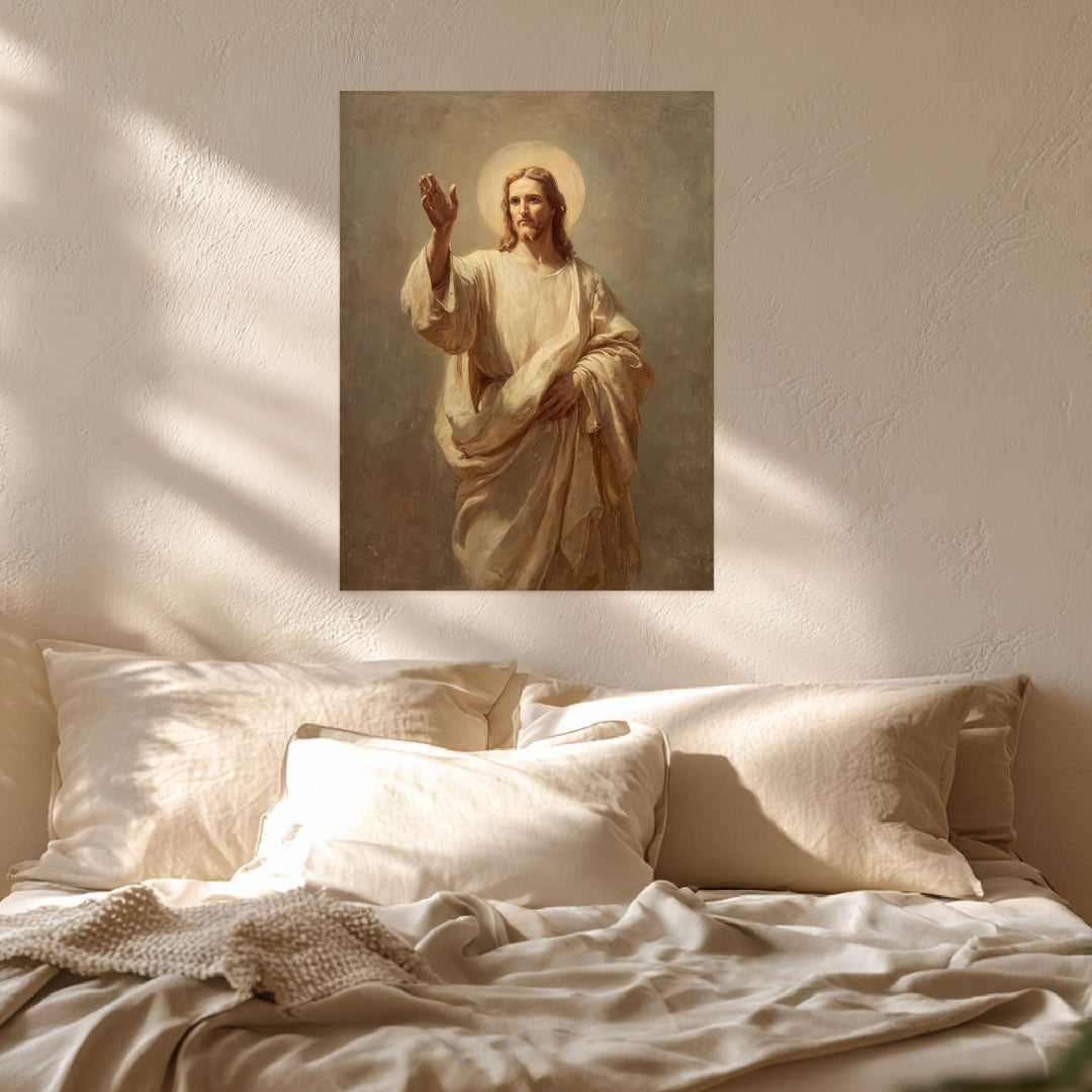 Jesus in Lichtgestalt Leinwandbild spirituell – Leinwand auf Holzrahmen – Ansicht 3