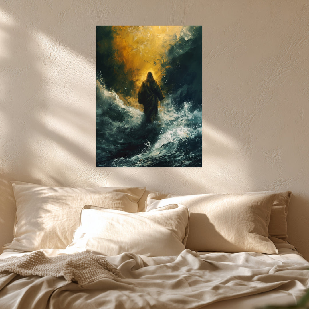 Jesus auf dem Wasser Leinwandbild spirituell – Leinwand auf Holzrahmen – Ansicht 3