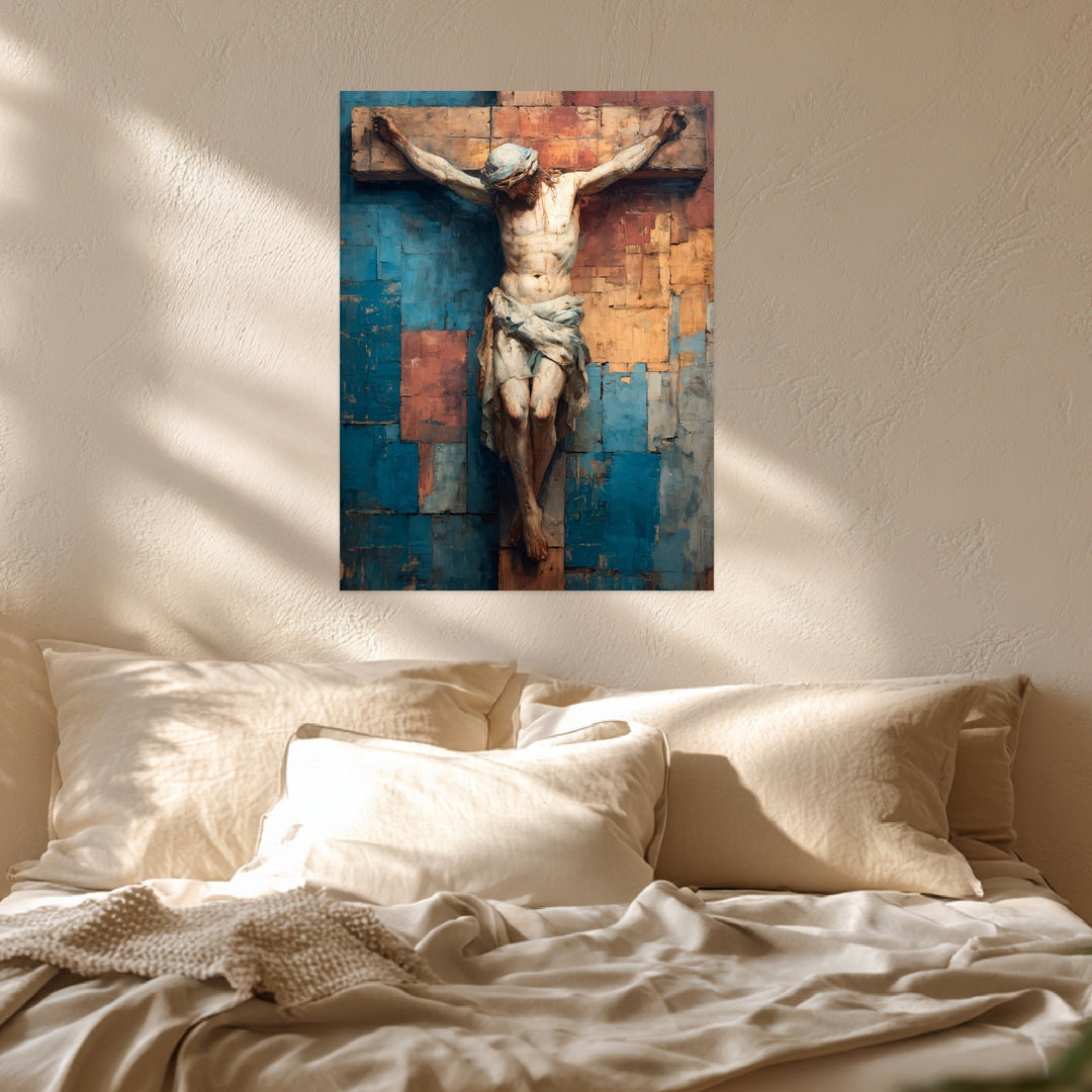 Kreuzigung Jesu Leinwandbild spirituell – Leinwand auf Holzrahmen – Ansicht 3