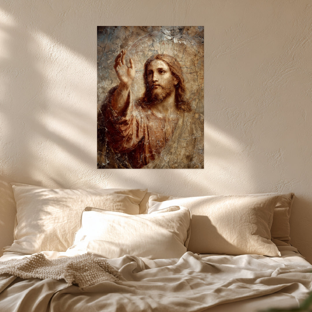 Segnender Jesus Leinwandbild spirituell – Leinwand auf Holzrahmen – Ansicht 3