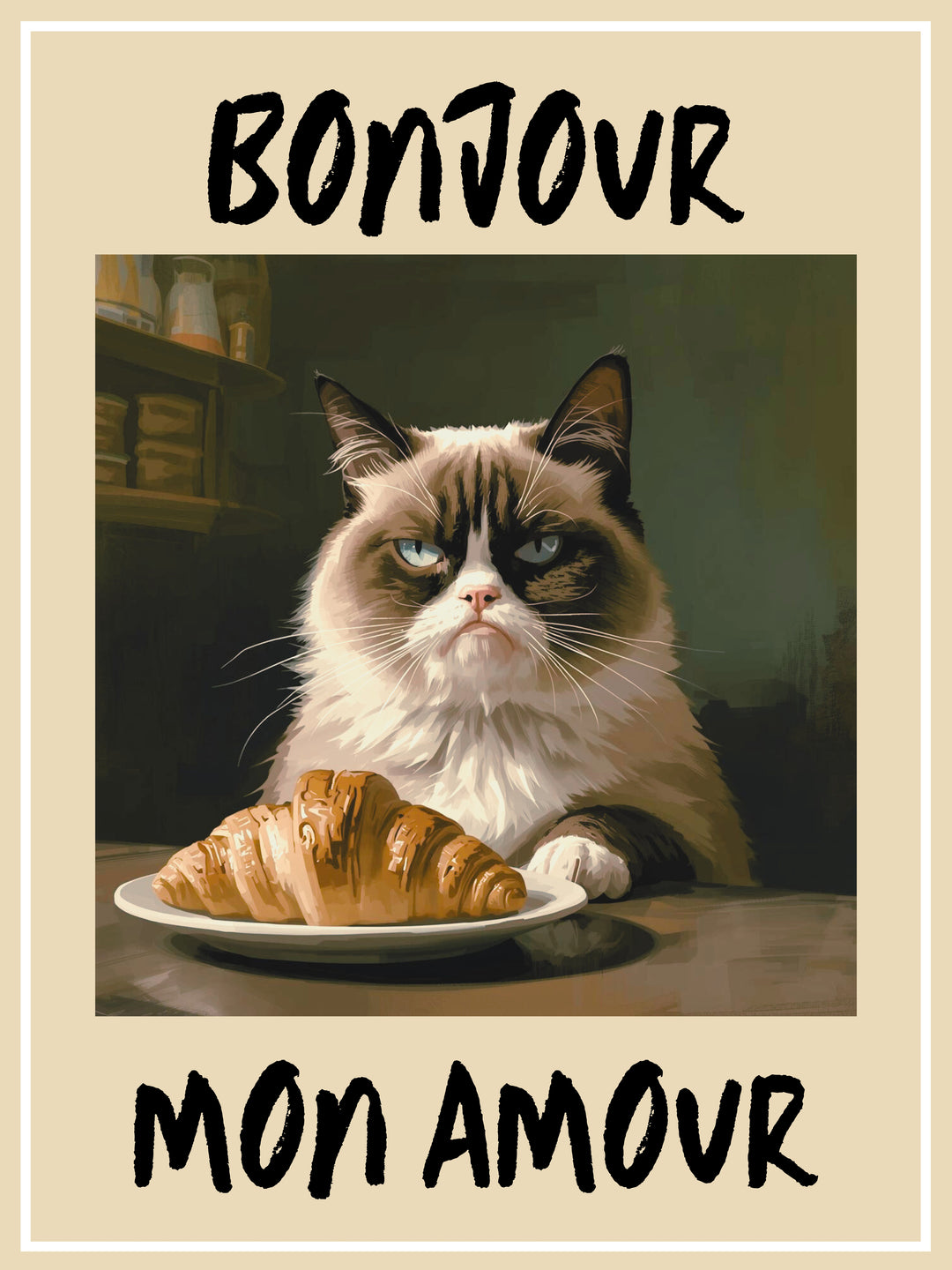 Katze mit Croissant  – Wandkunst