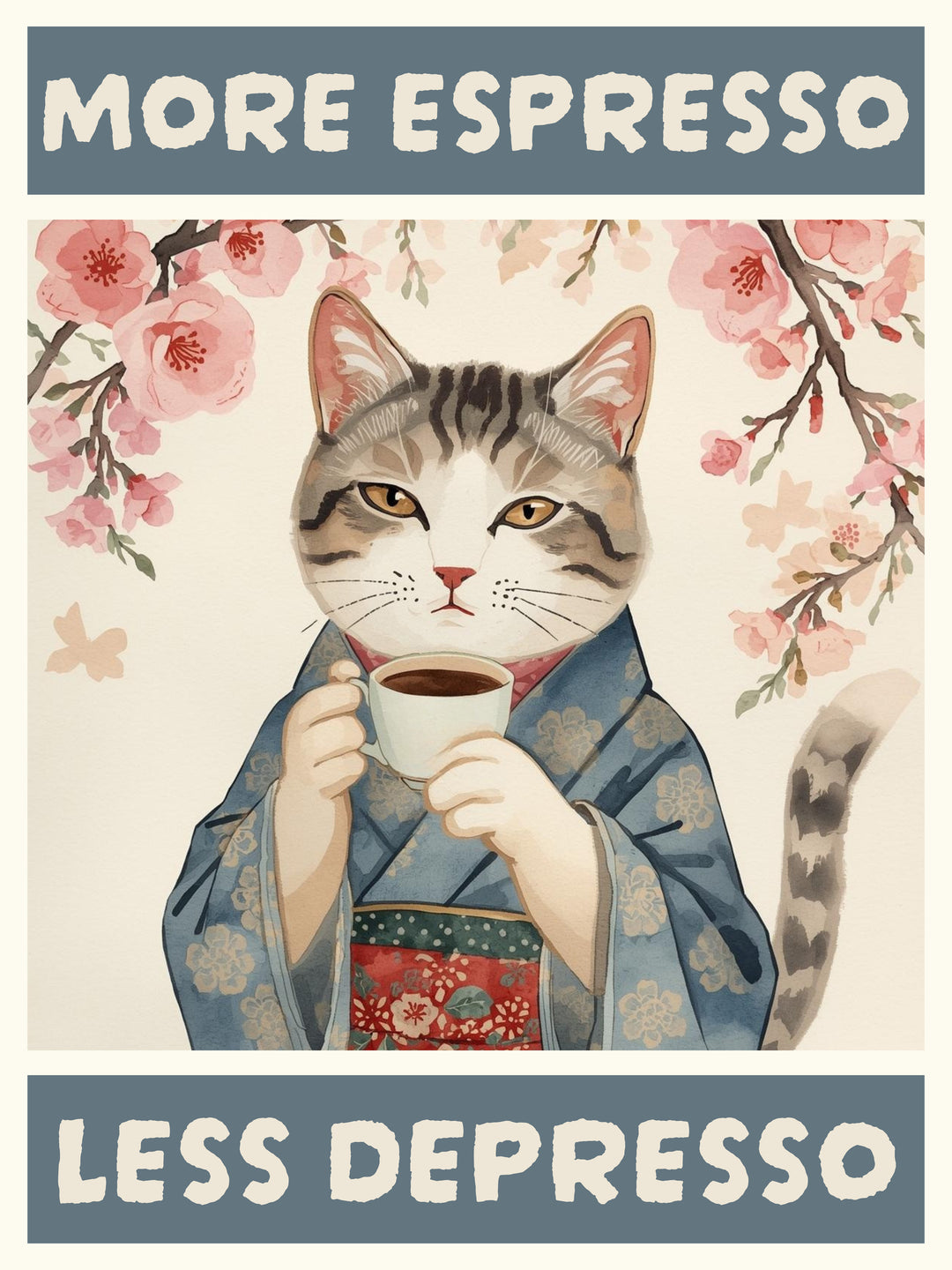 Katze mit Espressotasse  – Wandkunst