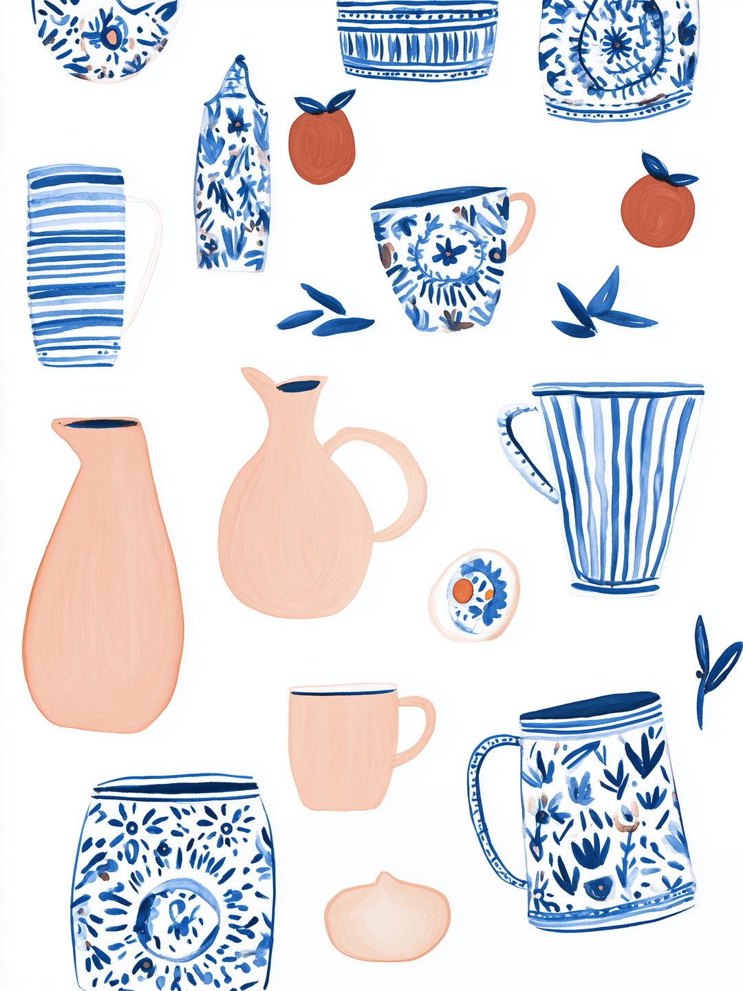 Keramikmuster blau Beige Dopamin – Wandkunst