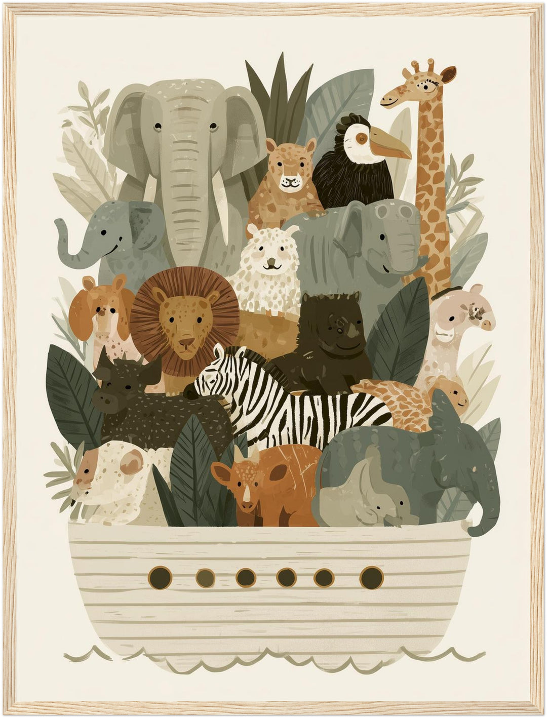 Arche Noah Tierparade Poster – Holz natur Rahmen – Produktfoto