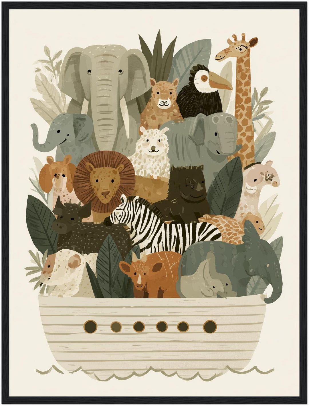 Arche Noah Tierparade Poster – Schwarzer Rahmen – Produktfoto