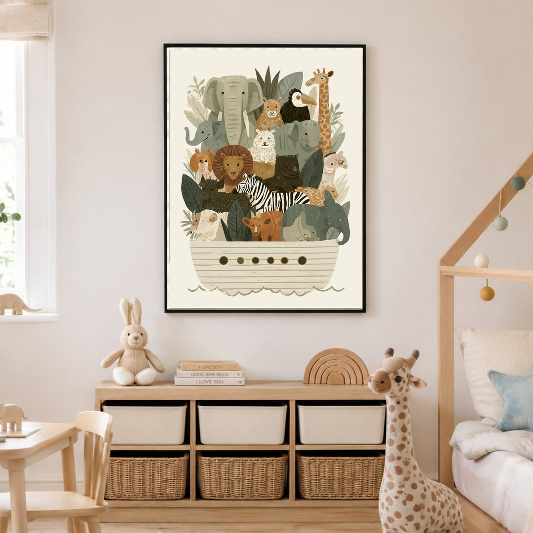 Arche Noah Tierparade Poster – Schwarzer Rahmen – Produktfoto