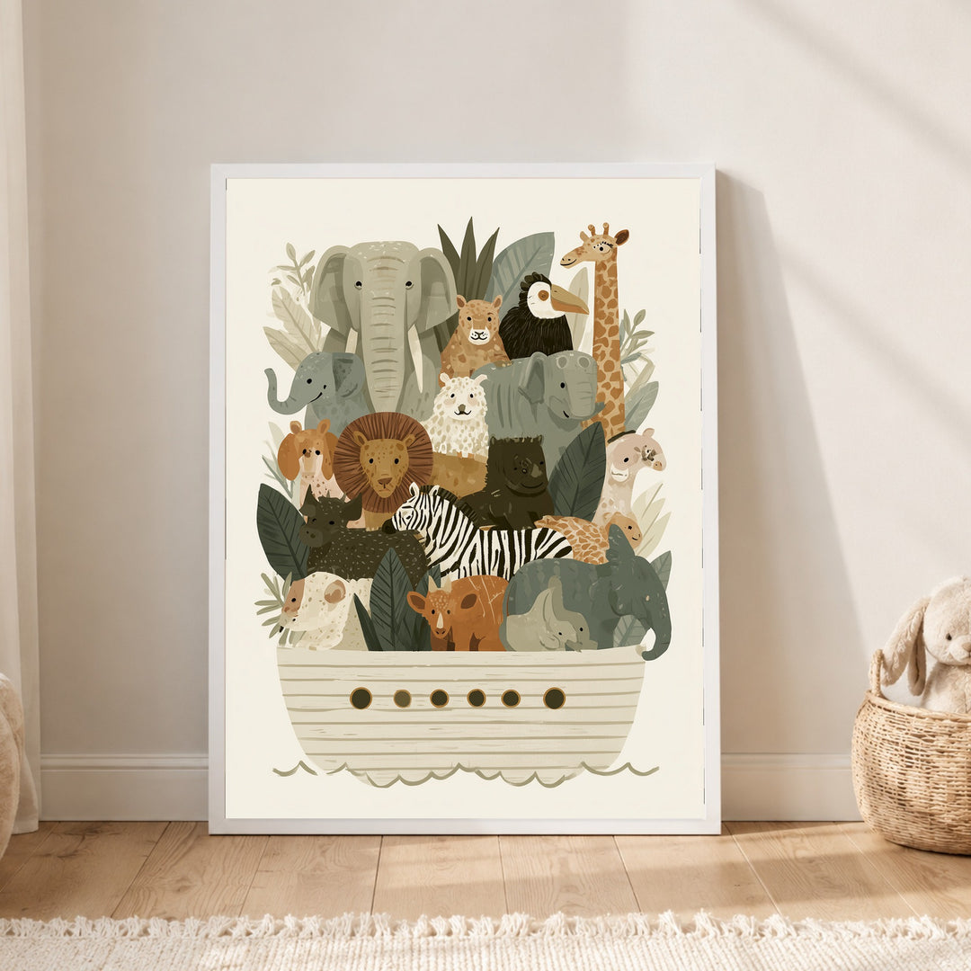 Arche Noah Tierparade Poster – Weißer Rahmen – Produktfoto