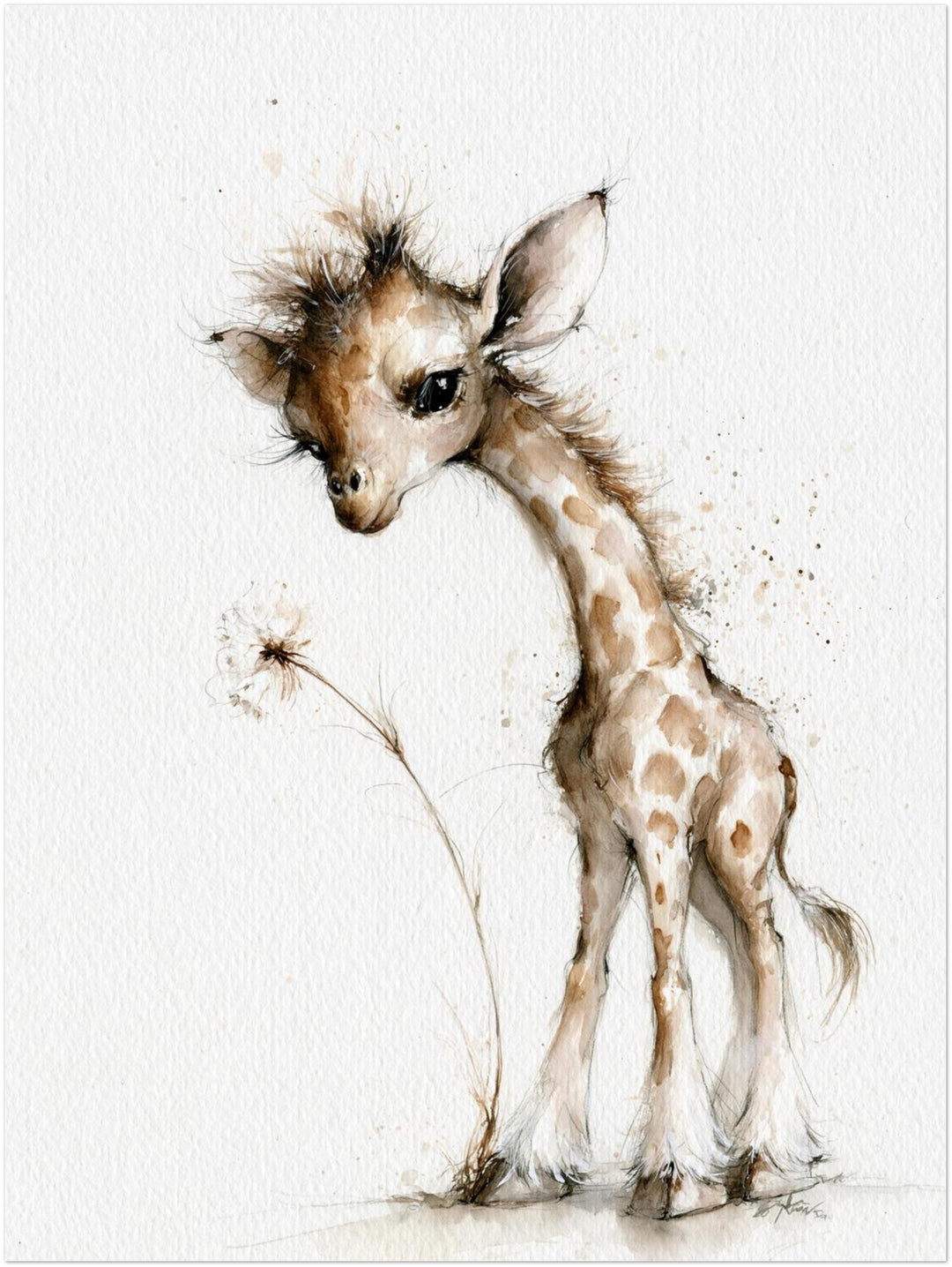 Kleine Giraffe mit Pusteblume Poster – Ohne Rahmen – Produktfoto